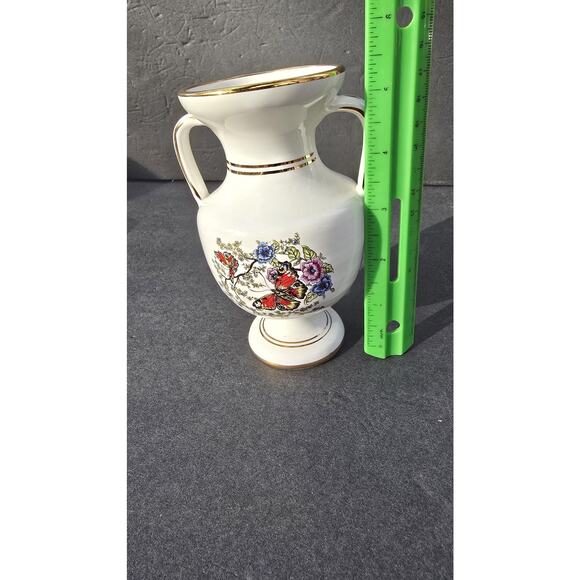 Vintage Manousakis Keramik Greek Twin Handle Vase Butterfly Floral Gold Trim - Picture 9 of 9